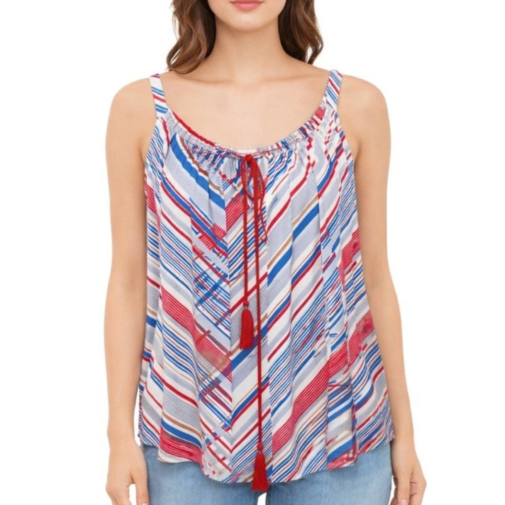 Cabi NWT Tassel Tank Top Red Blue White Striped Sleeveless Blouse Womens‎ Small